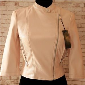 NWOT Zara Cropped Faux Leather Jacket in Rose/Tan